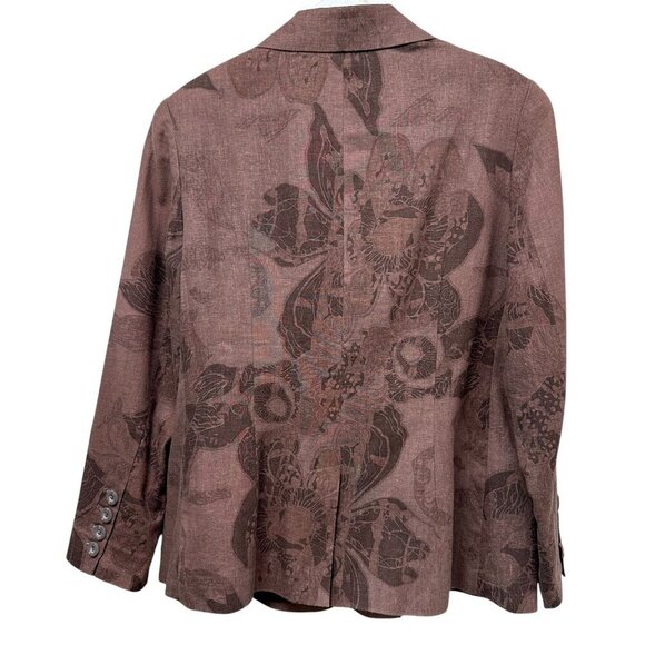 COLDWATER CREEK Linen Blend Blazer 12 Petite Womens Plum Floral Jacket Boho Arts - Picture 5 of 8